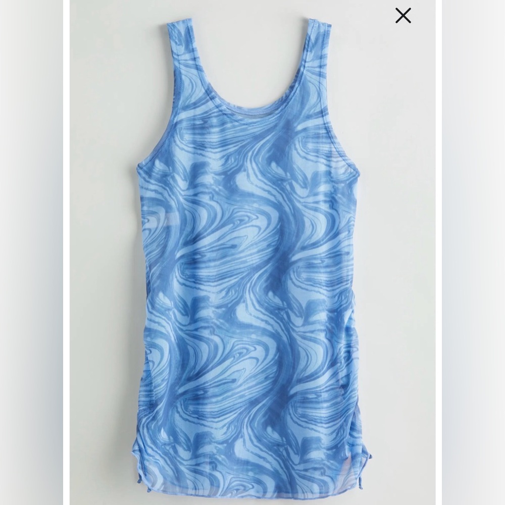 Zella Girl Kids' Print Mesh Cover-Up Tank Dress, Blue Azure Swirl, size 7